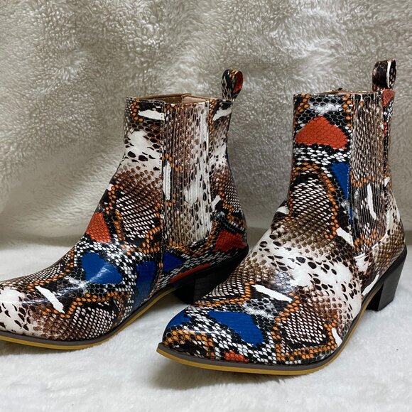 Chase & Chole Lolo Women's Wester Ankle Boots, 2" heel, Snakeskin Design Size 11 - Picture 7 of 11
